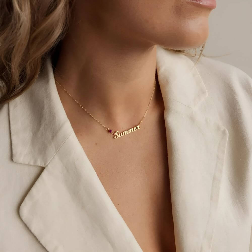 Personalized Summer Birthstone Name Necklace