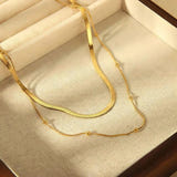 Flat Snake Chain & Beaded Necklace Set