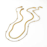 Flat Snake Chain & Beaded Necklace Set