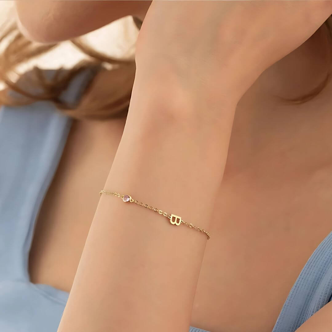 Personalized Soraya Birthstone Initial Bracelet