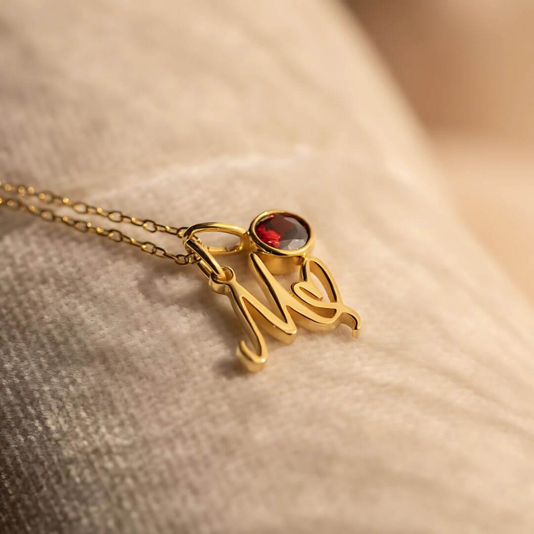 Personalized Eva Birthstone Initial Necklace