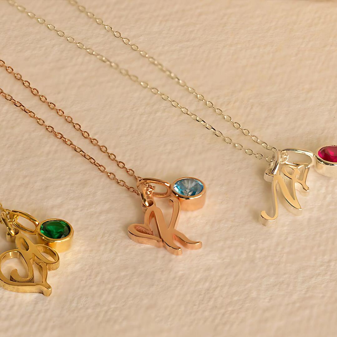 Personalized Eva Birthstone Initial Necklace