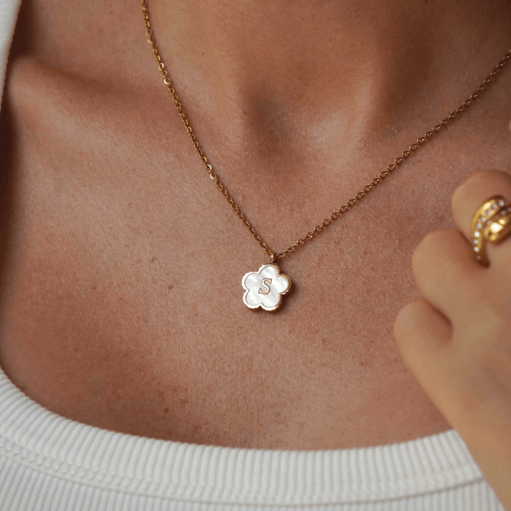 Personalized Five Leaf Clover Initial Necklace