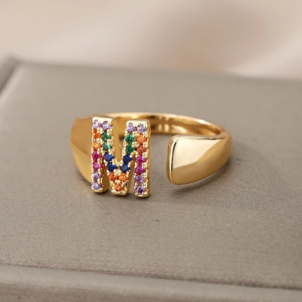 Personalized Chunky Rainbow Initial Ring