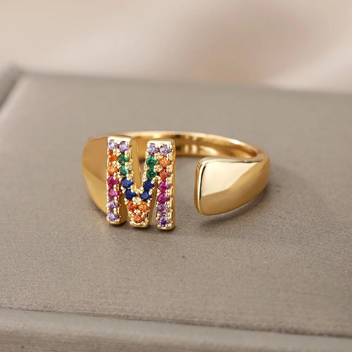 Personalized Chunky Rainbow Initial Ring