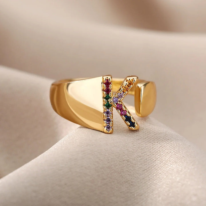 Personalized Chunky Rainbow Initial Ring