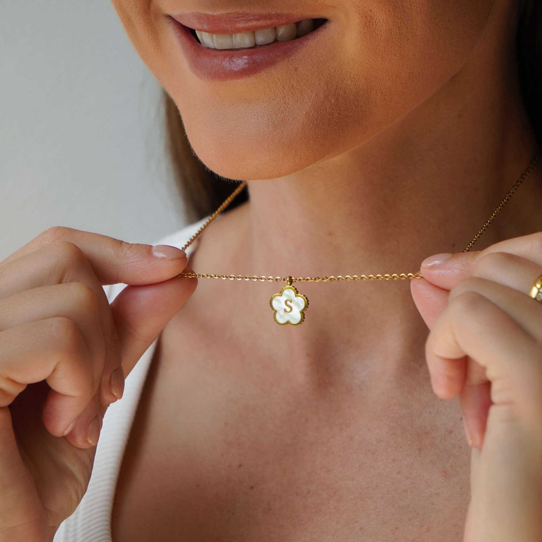 Personalized Five Leaf Clover Initial Necklace
