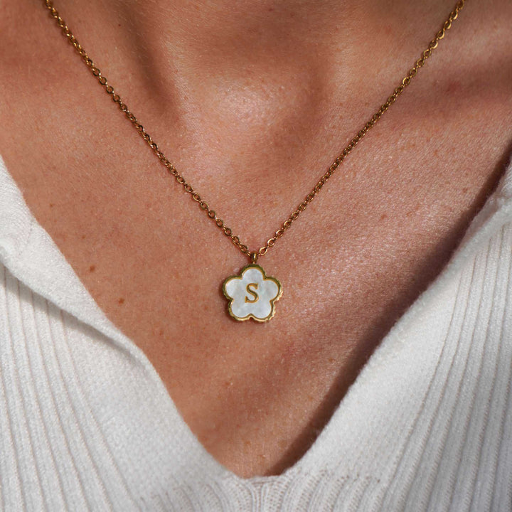 Personalized Five Leaf Clover Initial Necklace