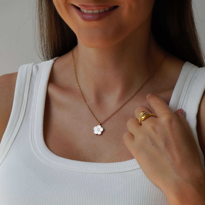Personalized Five Leaf Clover Initial Necklace