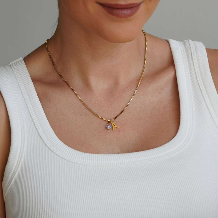 Personalized Kaia Birthstone Initial Necklace