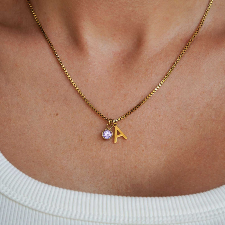Personalized Kaia Birthstone Initial Necklace