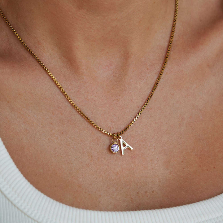 Personalized Kaia Birthstone Initial Necklace